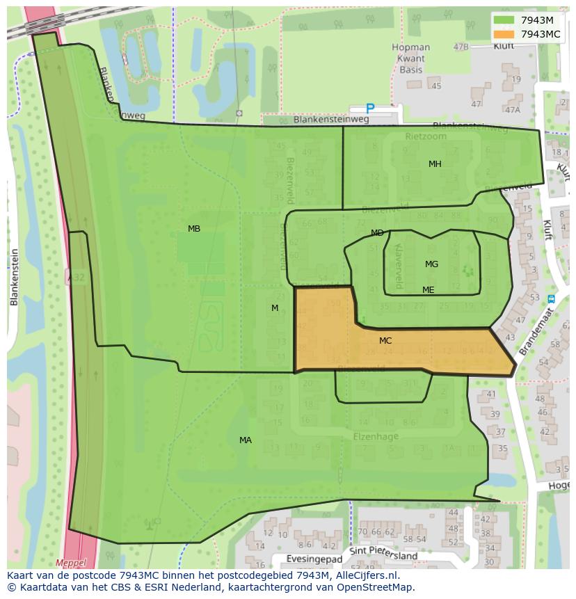 Afbeelding van het postcodegebied 7943 MC op de kaart.