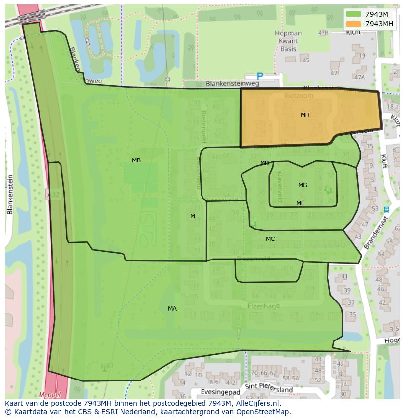 Afbeelding van het postcodegebied 7943 MH op de kaart.