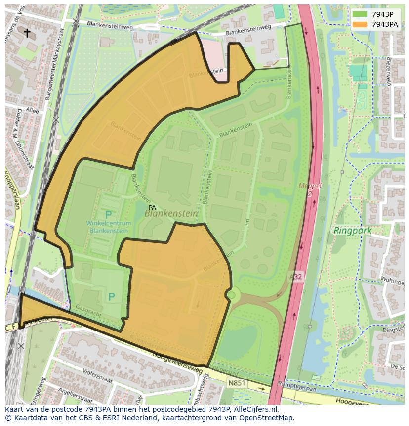 Afbeelding van het postcodegebied 7943 PA op de kaart.