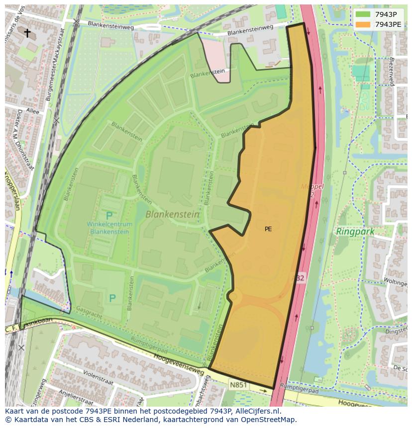 Afbeelding van het postcodegebied 7943 PE op de kaart.