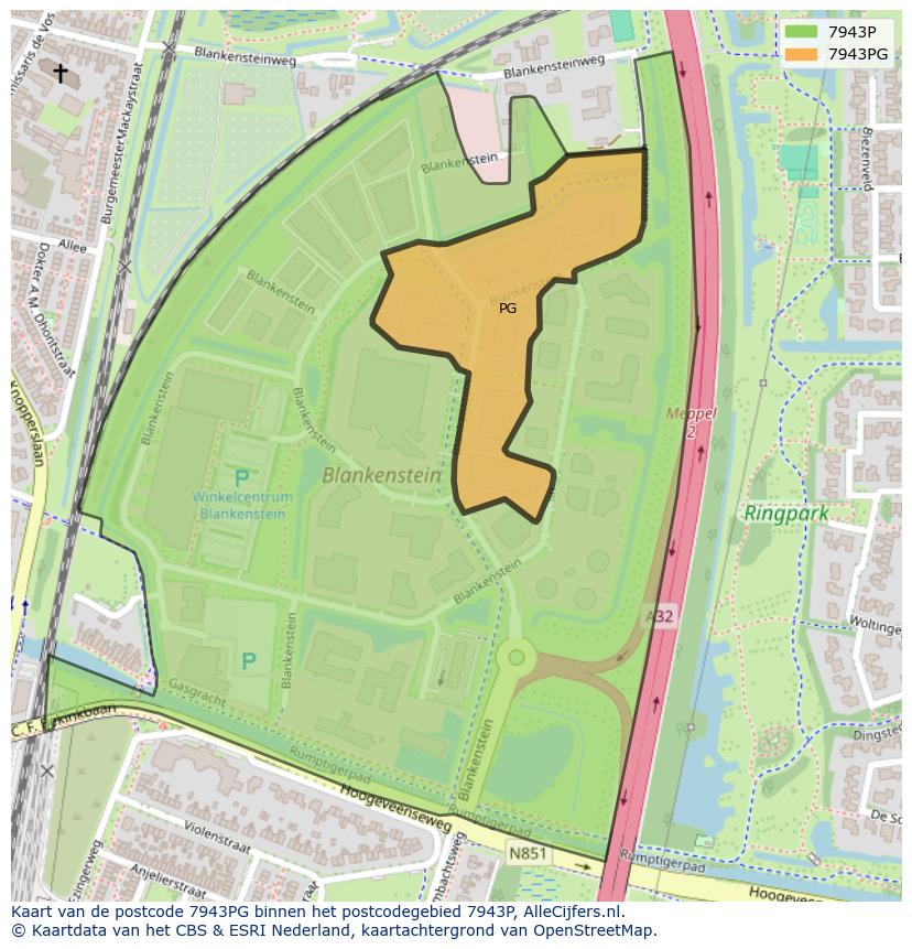 Afbeelding van het postcodegebied 7943 PG op de kaart.