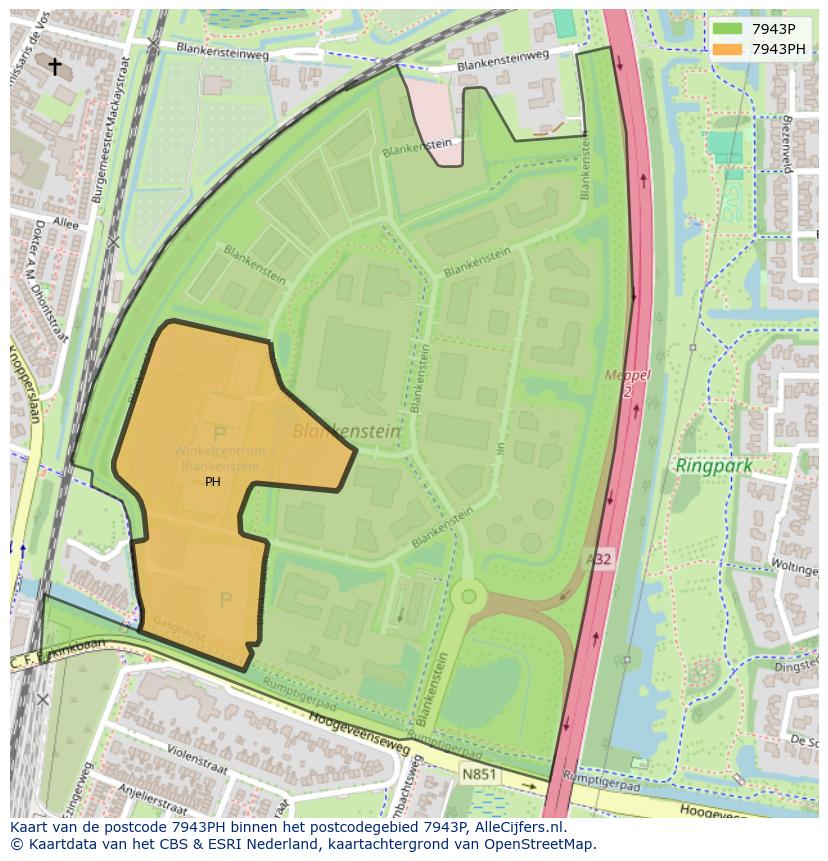 Afbeelding van het postcodegebied 7943 PH op de kaart.
