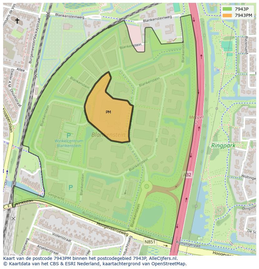 Afbeelding van het postcodegebied 7943 PM op de kaart.