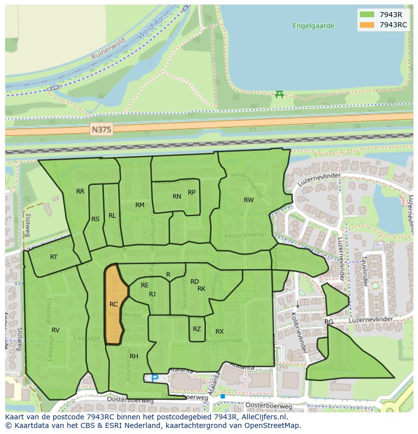 Afbeelding van het postcodegebied 7943 RC op de kaart.