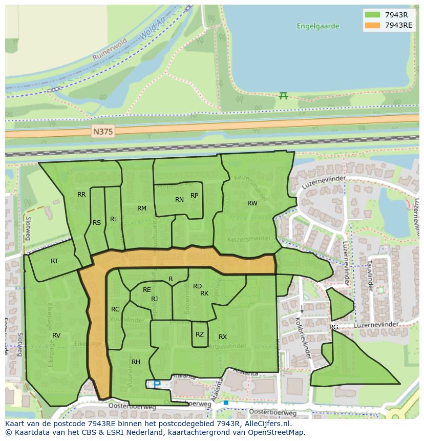 Afbeelding van het postcodegebied 7943 RE op de kaart.