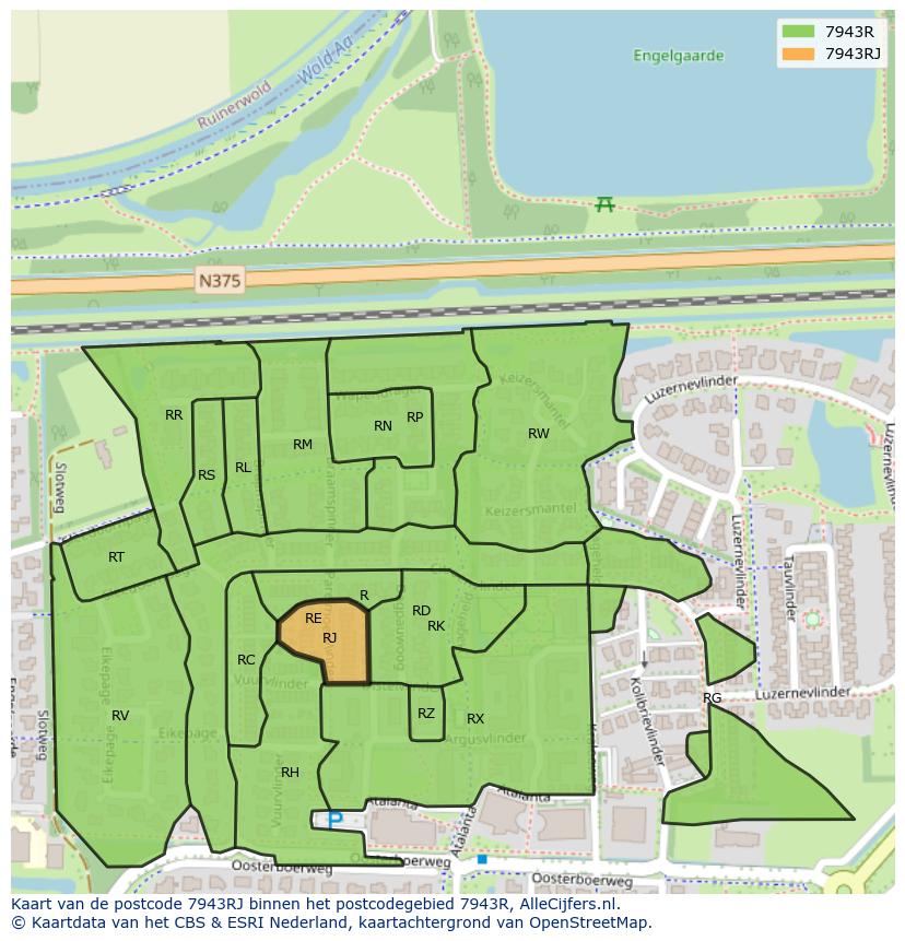 Afbeelding van het postcodegebied 7943 RJ op de kaart.