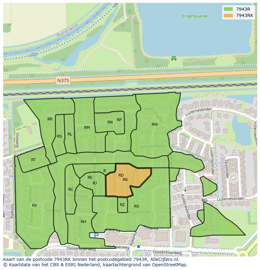Afbeelding van het postcodegebied 7943 RK op de kaart.