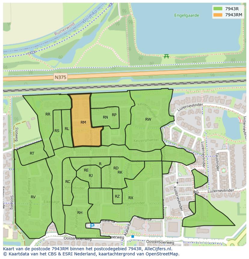 Afbeelding van het postcodegebied 7943 RM op de kaart.