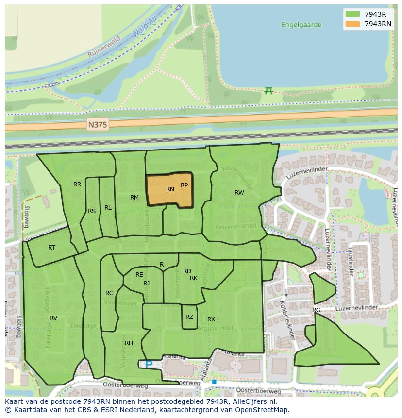 Afbeelding van het postcodegebied 7943 RN op de kaart.