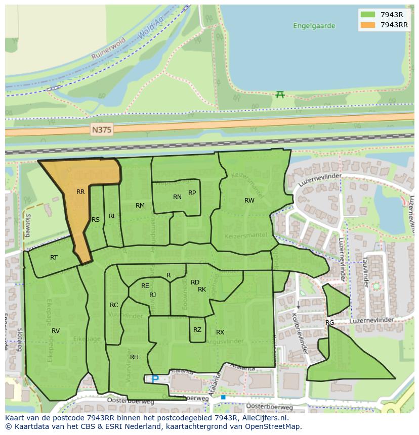 Afbeelding van het postcodegebied 7943 RR op de kaart.
