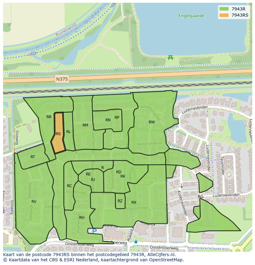 Afbeelding van het postcodegebied 7943 RS op de kaart.