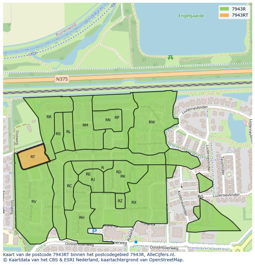 Afbeelding van het postcodegebied 7943 RT op de kaart.