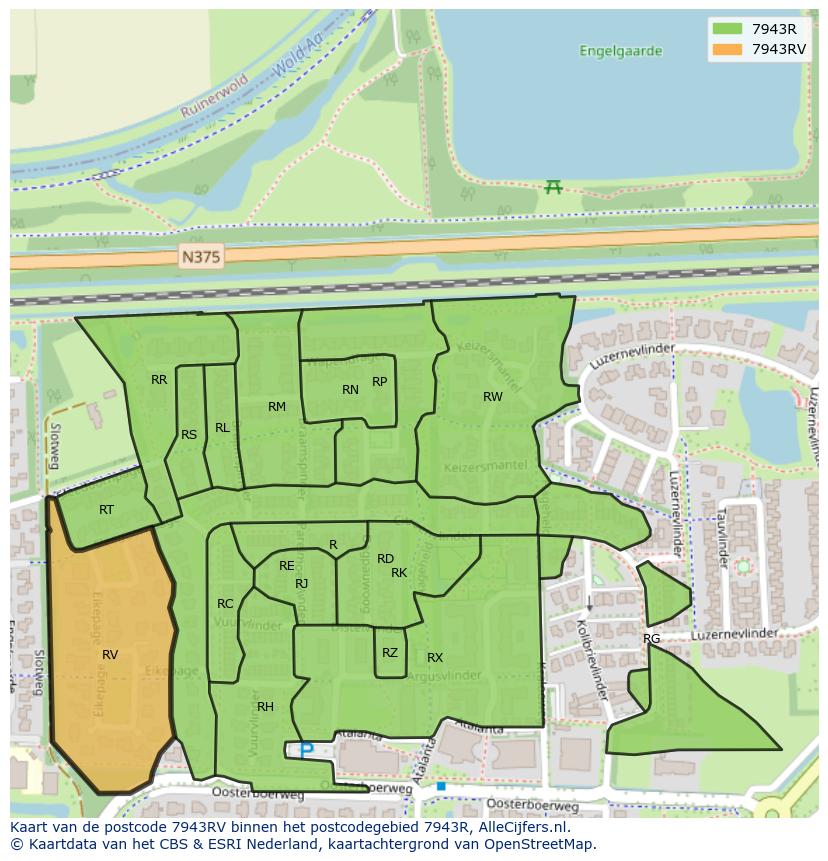 Afbeelding van het postcodegebied 7943 RV op de kaart.