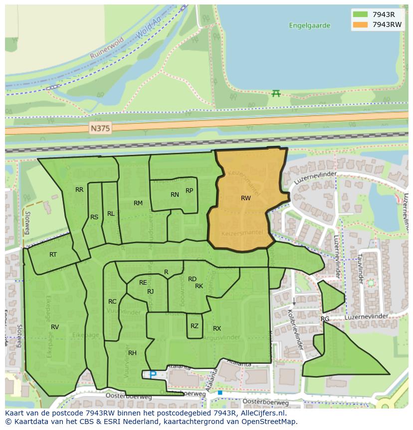 Afbeelding van het postcodegebied 7943 RW op de kaart.