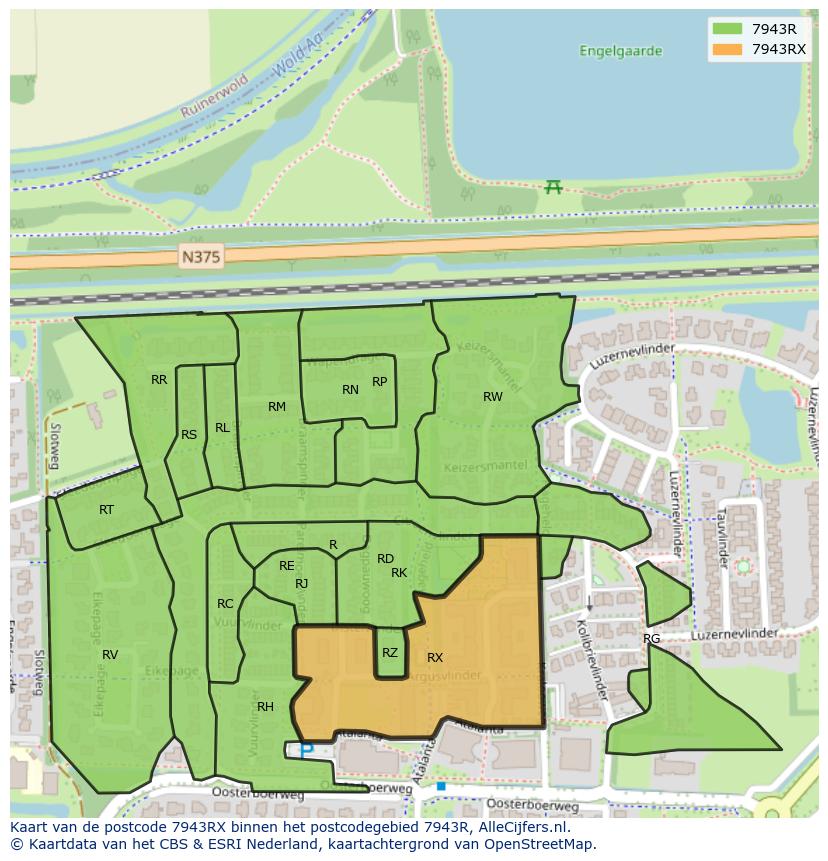 Afbeelding van het postcodegebied 7943 RX op de kaart.