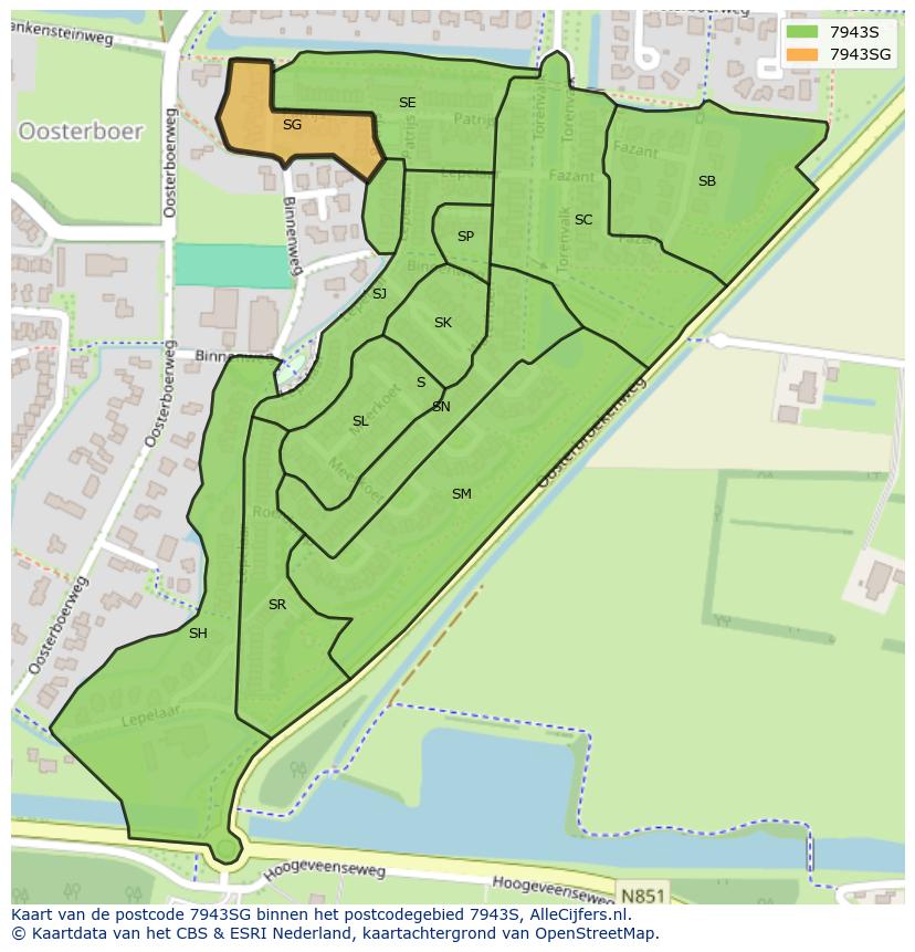 Afbeelding van het postcodegebied 7943 SG op de kaart.