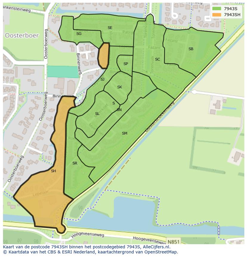 Afbeelding van het postcodegebied 7943 SH op de kaart.