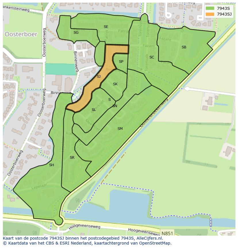 Afbeelding van het postcodegebied 7943 SJ op de kaart.