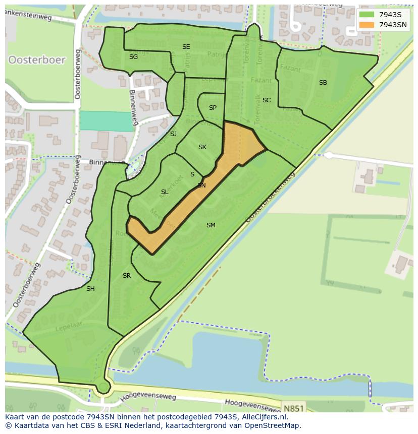 Afbeelding van het postcodegebied 7943 SN op de kaart.