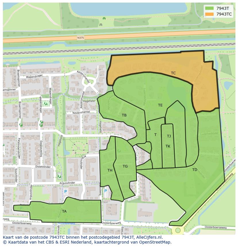 Afbeelding van het postcodegebied 7943 TC op de kaart.