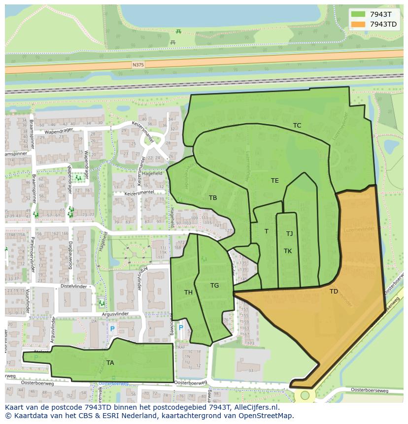Afbeelding van het postcodegebied 7943 TD op de kaart.
