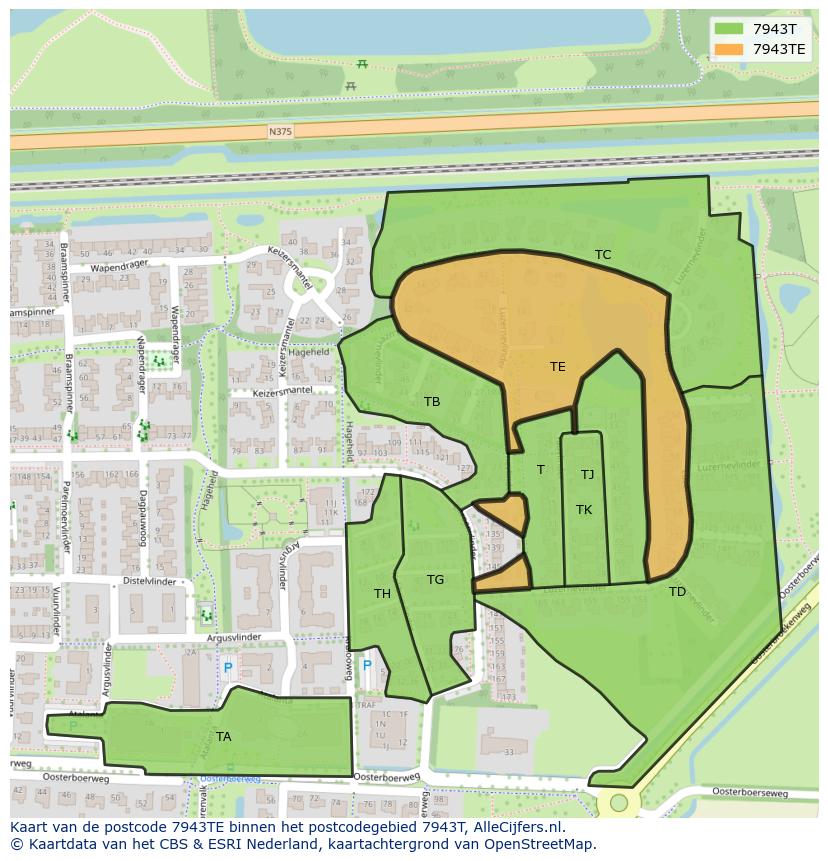 Afbeelding van het postcodegebied 7943 TE op de kaart.
