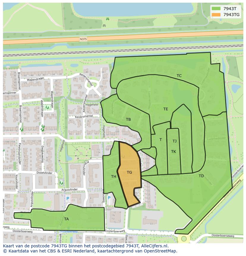 Afbeelding van het postcodegebied 7943 TG op de kaart.