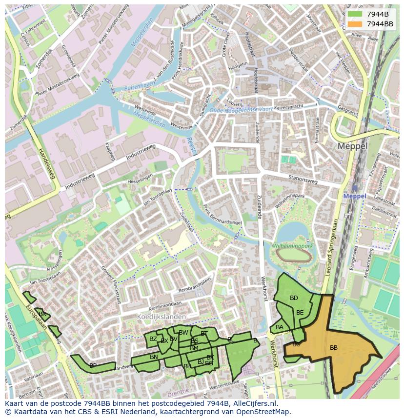 Afbeelding van het postcodegebied 7944 BB op de kaart.