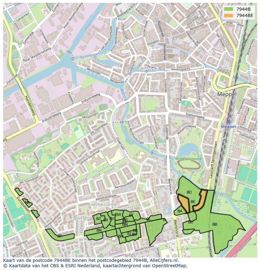 Afbeelding van het postcodegebied 7944 BE op de kaart.