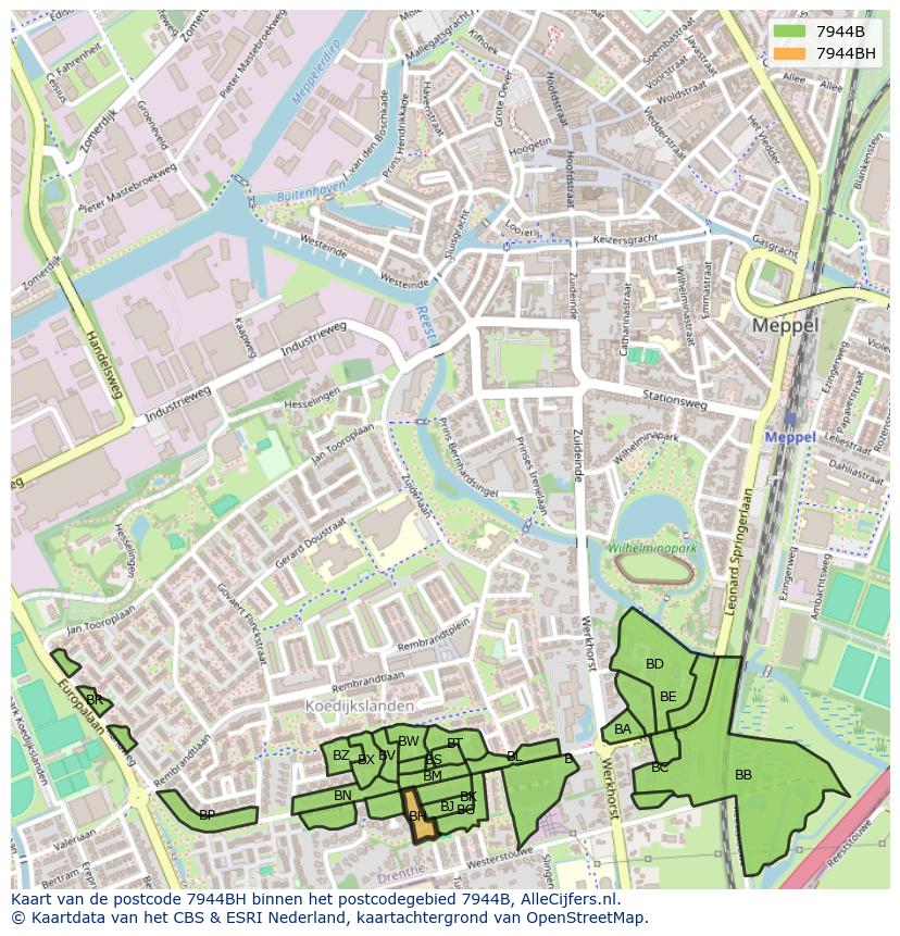 Afbeelding van het postcodegebied 7944 BH op de kaart.