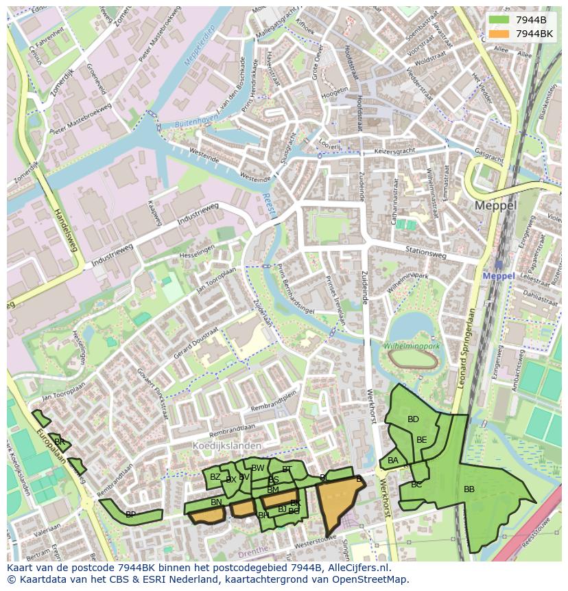 Afbeelding van het postcodegebied 7944 BK op de kaart.