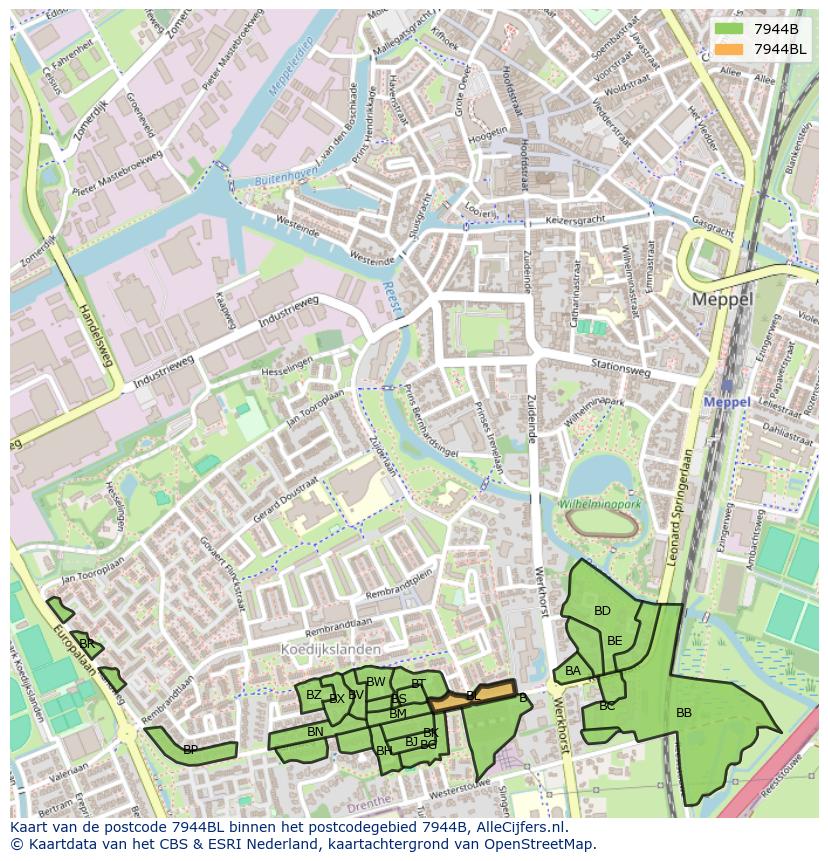 Afbeelding van het postcodegebied 7944 BL op de kaart.