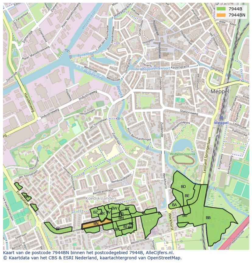 Afbeelding van het postcodegebied 7944 BN op de kaart.