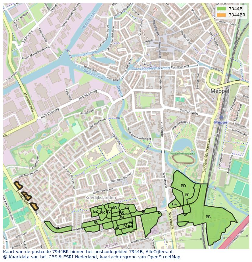 Afbeelding van het postcodegebied 7944 BR op de kaart.