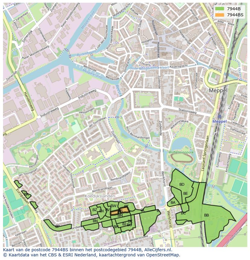 Afbeelding van het postcodegebied 7944 BS op de kaart.