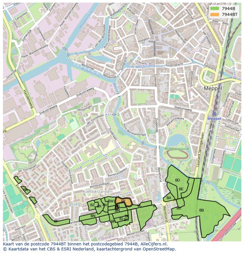 Afbeelding van het postcodegebied 7944 BT op de kaart.