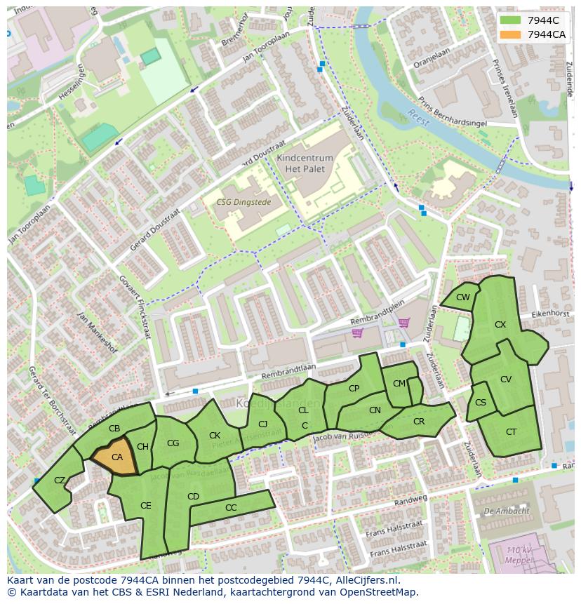 Afbeelding van het postcodegebied 7944 CA op de kaart.
