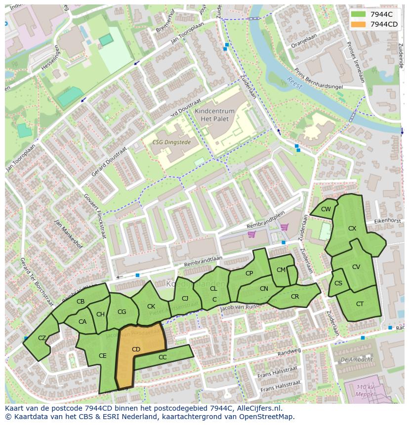 Afbeelding van het postcodegebied 7944 CD op de kaart.