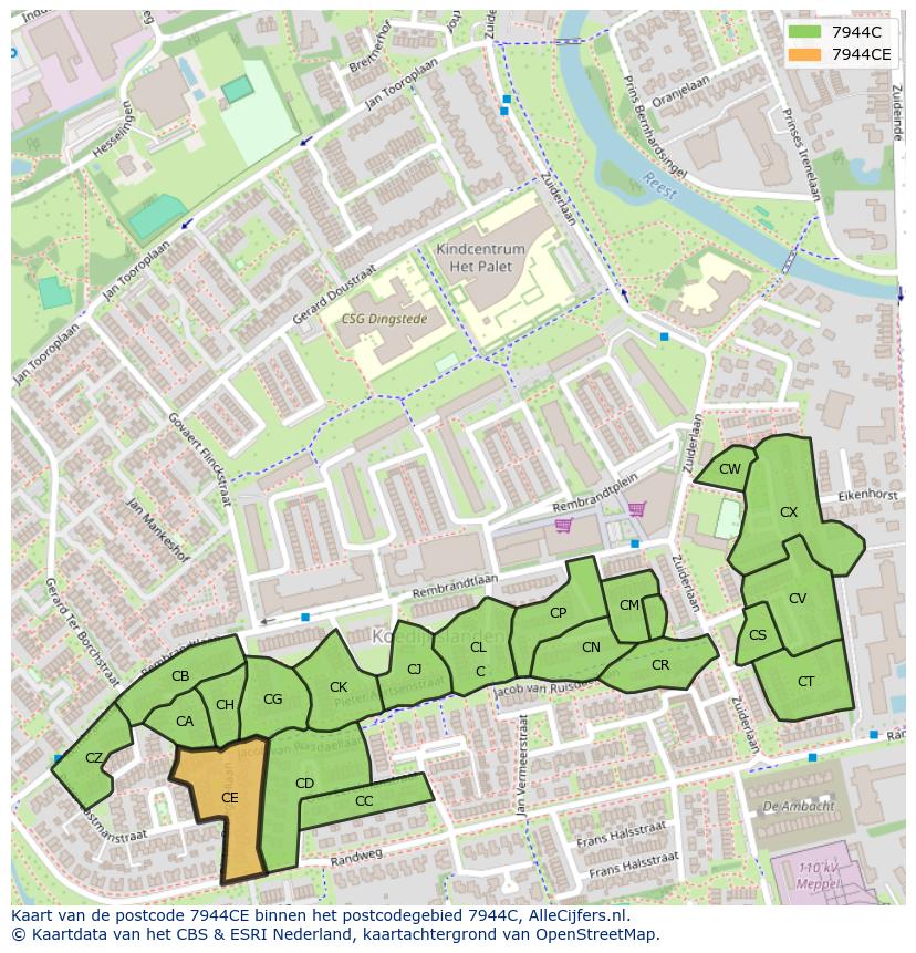 Afbeelding van het postcodegebied 7944 CE op de kaart.