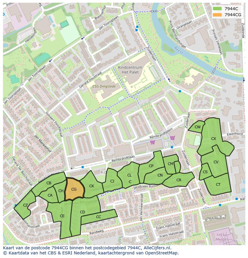 Afbeelding van het postcodegebied 7944 CG op de kaart.