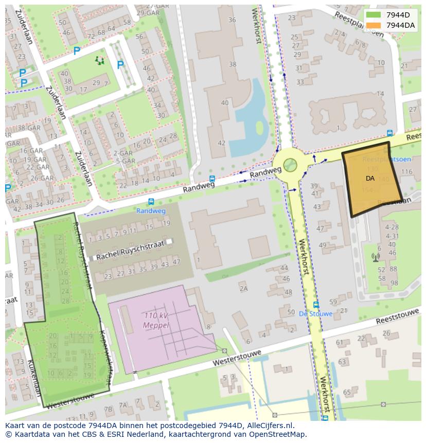 Afbeelding van het postcodegebied 7944 DA op de kaart.