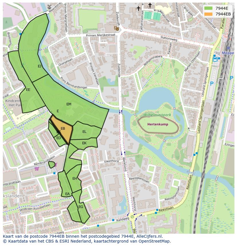 Afbeelding van het postcodegebied 7944 EB op de kaart.