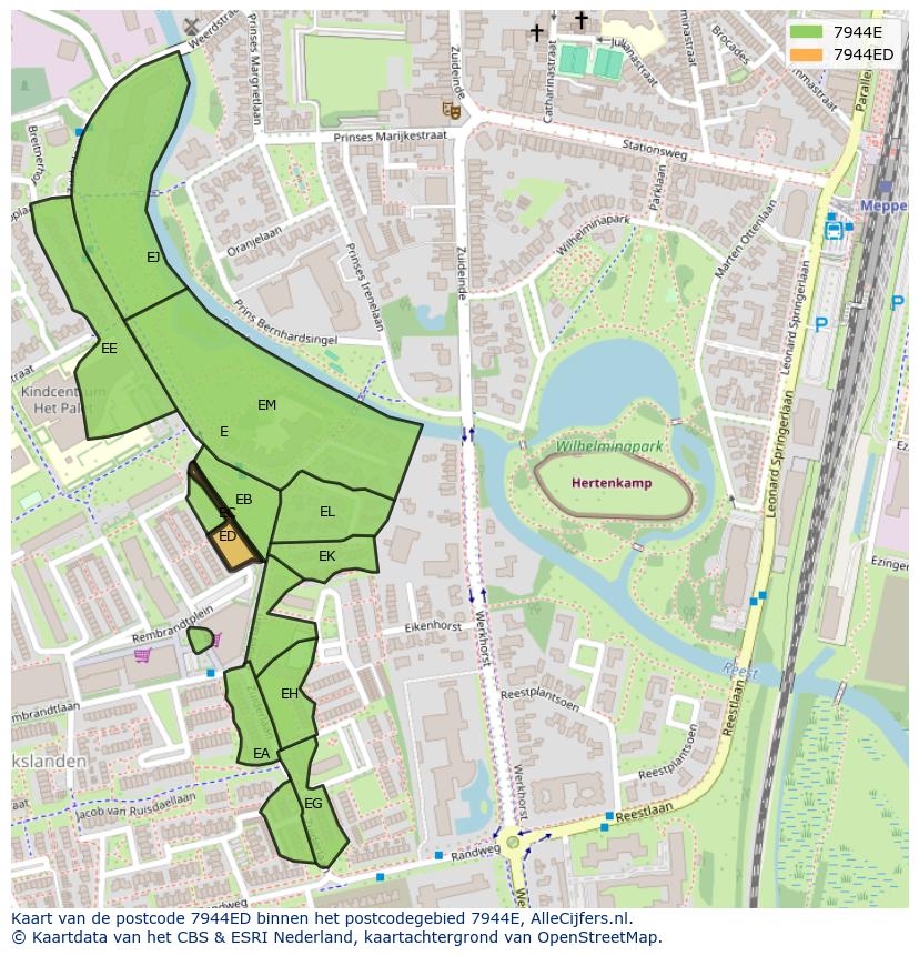 Afbeelding van het postcodegebied 7944 ED op de kaart.