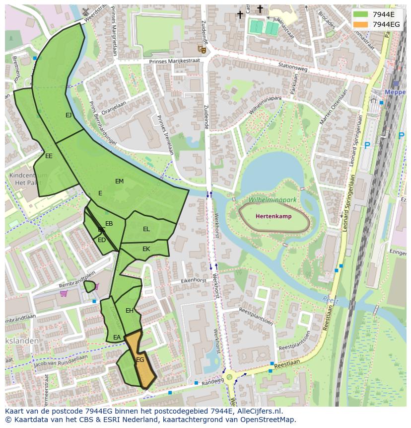 Afbeelding van het postcodegebied 7944 EG op de kaart.