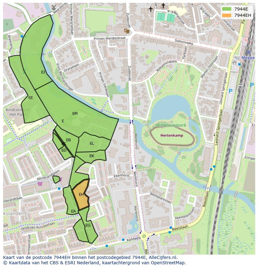 Afbeelding van het postcodegebied 7944 EH op de kaart.