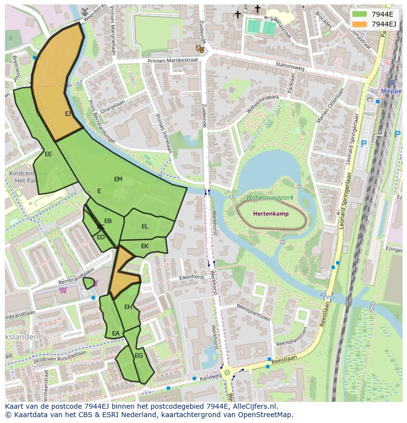 Afbeelding van het postcodegebied 7944 EJ op de kaart.