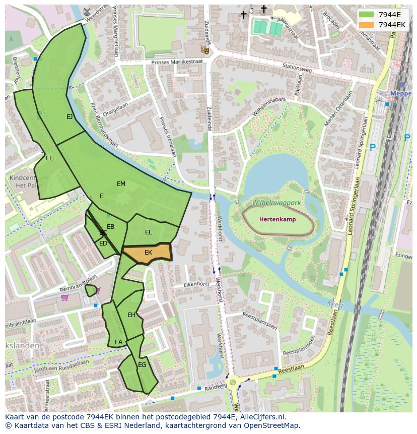 Afbeelding van het postcodegebied 7944 EK op de kaart.