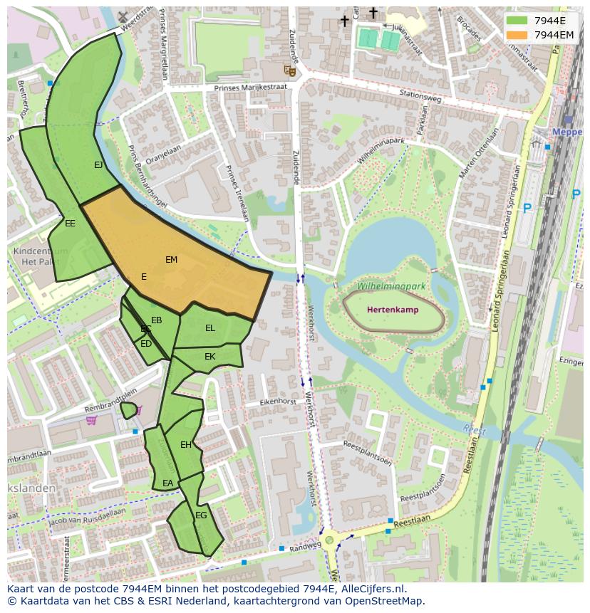 Afbeelding van het postcodegebied 7944 EM op de kaart.