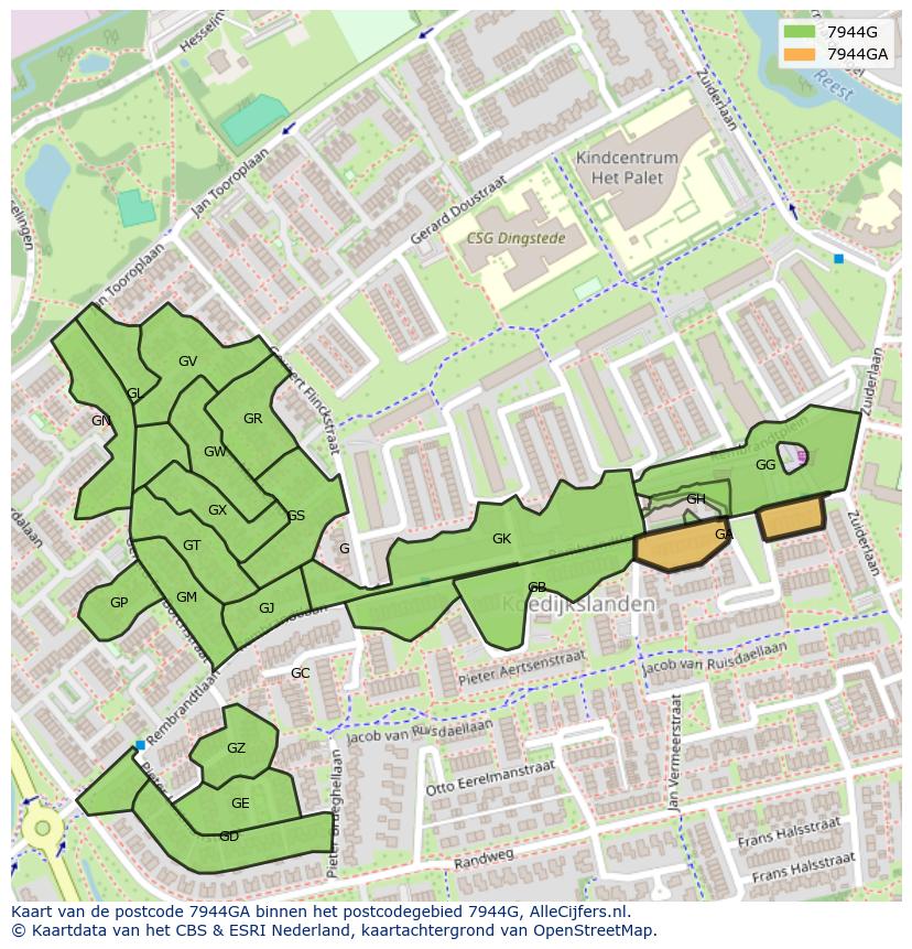 Afbeelding van het postcodegebied 7944 GA op de kaart.