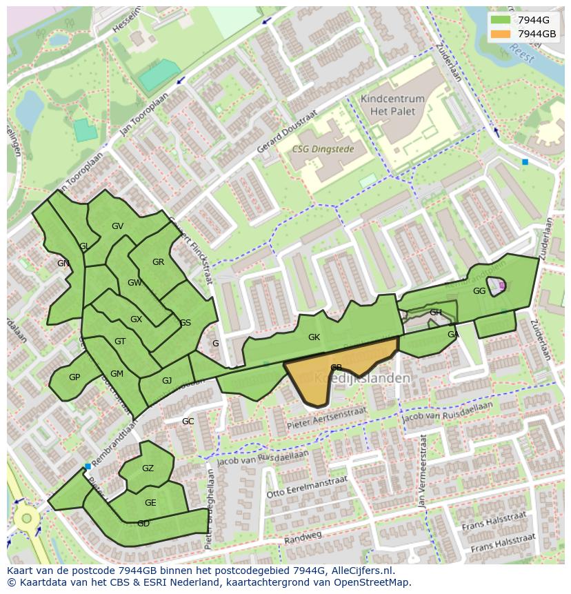 Afbeelding van het postcodegebied 7944 GB op de kaart.